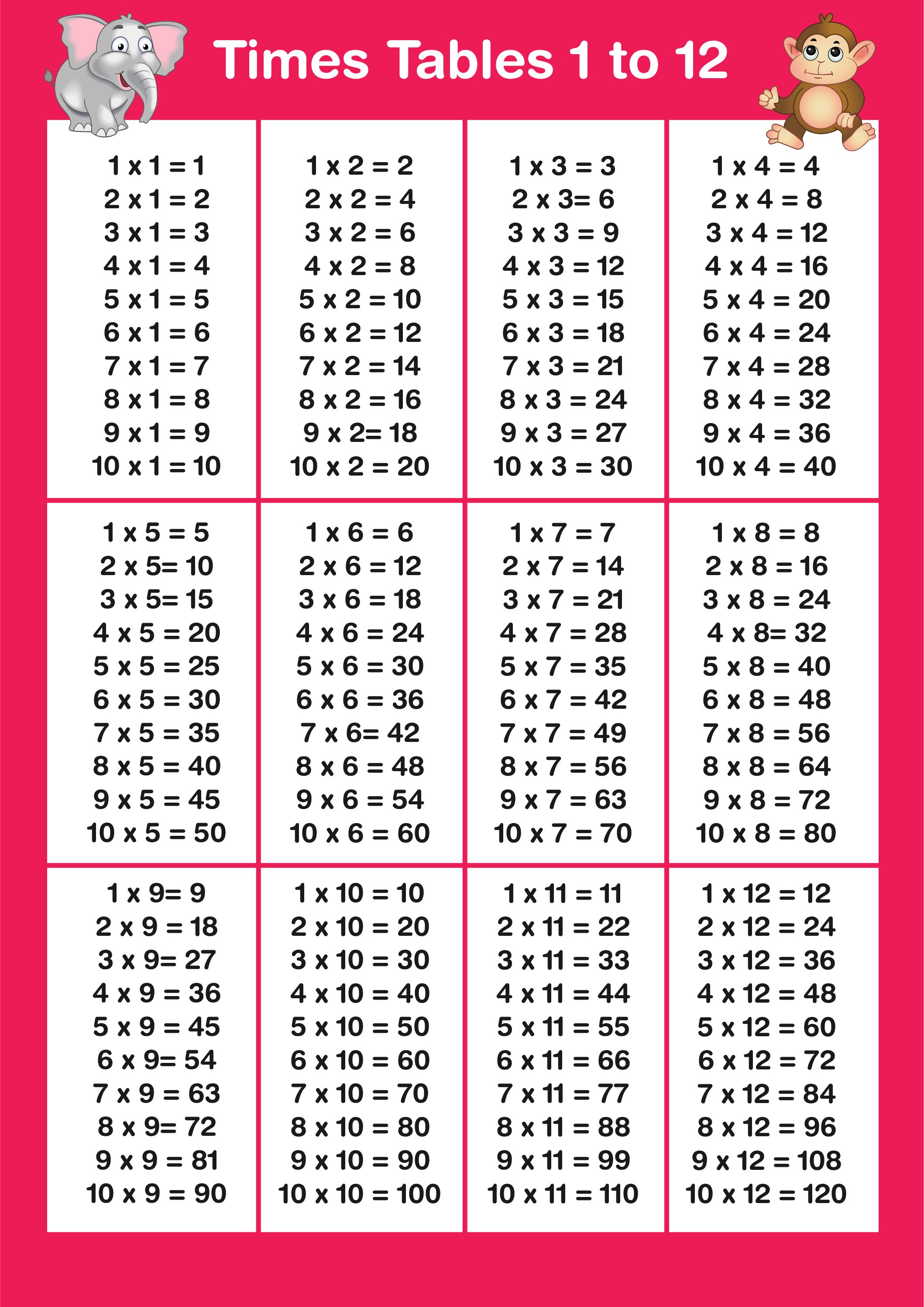 Times Table Educational Chart 